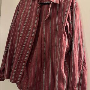 Men's Red Striped Casual Button Down Shirt
